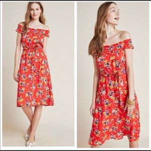 Red Floral Anthropologie dress, size 8.